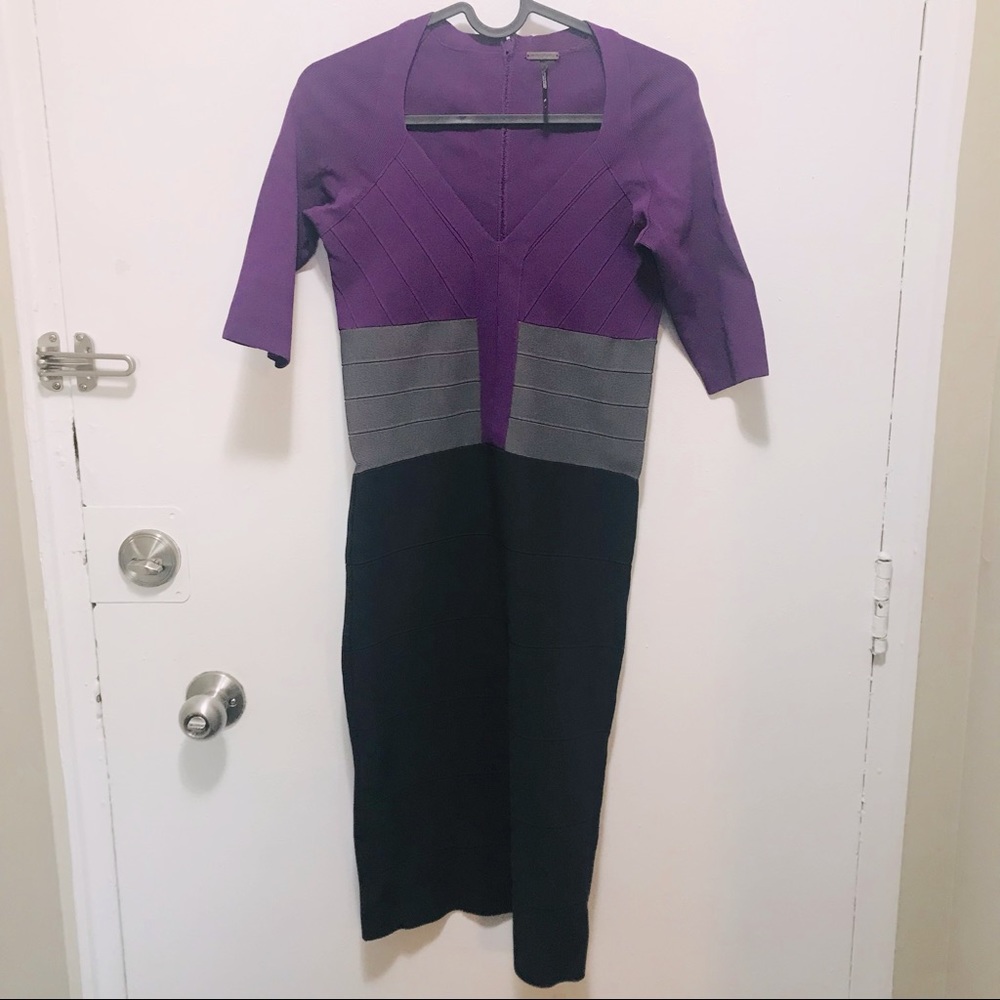 Sandra Angelazzi purple gray black bodycon midi dress size 36 (US medium)